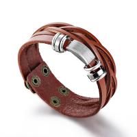 ПУ шнур браслеты, Искусственная кожа, с нержавеющая сталь, Мужская & устойчивая усталость, коричневый, длина:20.5 см, продается PC