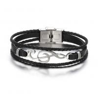 Titanium Steel Bracelet, with Leather, plated, Unisex, black, Length:21 cm, Sold By PC