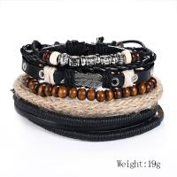 PU Leather Bracelet with Titanium Steel & leather cord & Wood plated multilayer & Unisex mixed colors Length Approx 21 cm Sold By PC