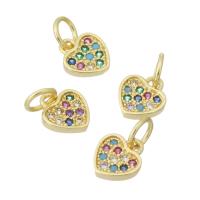 Cubic Zirconia Micro Pave Brass Pendant, Heart, gold color plated, micro pave cubic zirconia, multi-colored, 7x8x2mm, Hole:Approx 3mm, Sold By PC
