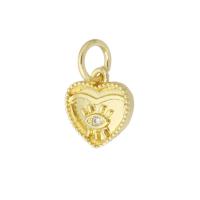 Cubic Zirconia Micro Pave Brass Pendant, Heart, gold color plated, micro pave cubic zirconia, 9x9x1mm, Hole:Approx 3mm, Sold By PC