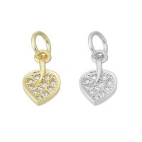Cubic Zirconia Micro Pave Brass Pendant, Heart, plated, micro pave cubic zirconia, more colors for choice, 6x11x1mm, Hole:Approx 3mm, Sold By PC