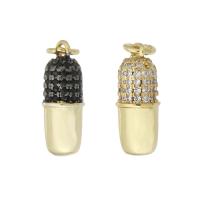 Cubic Zirconia Micro Pave Brass Pendant, Capsule, plated, micro pave cubic zirconia, more colors for choice, 6x15x6mm, Hole:Approx 3mm, Sold By PC