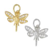 Cubic Zirconia Micro Pave Brass Pendant, Dragonfly, plated, micro pave cubic zirconia, more colors for choice, 15x12x3mm, Hole:Approx 3mm, Sold By PC