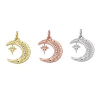 Cubic Zirconia Micro Pave Brass Pendant, Moon and Star, plated, micro pave cubic zirconia, more colors for choice, 13x17x1.50mm, Hole:Approx 3mm, Sold By PC