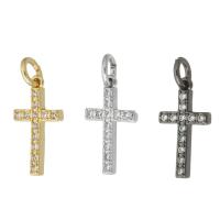 Cubic Zirconia Micro Pave Brass Pendant, Cross, plated, micro pave cubic zirconia, more colors for choice, 8.50x16x2mm, Hole:Approx 2mm, Sold By PC