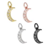 Cubic Zirconia Micro Pave Brass Pendant, Moon, plated, micro pave cubic zirconia, more colors for choice, 8x13x2mm, Hole:Approx 2mm, Sold By PC