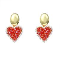 Crystal Earrings Brass with Crystal & Plastic Pearl Heart 14K gold plated fashion jewelry & for woman nickel lead & cadmium free Sold By Pair