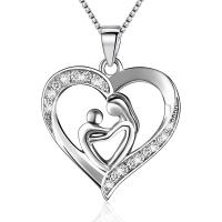 925 Sterling Silver Necklace, with 1.97inch extender chain, Heart, silver color plated, fashion jewelry & different styles for choice & for woman & with rhinestone & hollow, 25x19.80mm, Length:Approx 15.75 Inch, Sold By PC