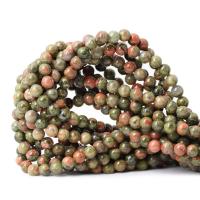 Unakite Beads, Runde, poleret, du kan DIY, blandede farver, Solgt Per 38 cm Strand