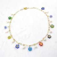 Lampwork Necklace with Plastic Pearl & Zinc Alloy Unisex mixed colors Length 50 cm Sold By PC