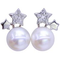 Freshwater Pearl Earrings 925 Sterling Silver with Freshwater Pearl plated for woman & with rhinestone silver color Sold By Pair