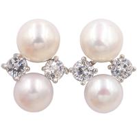 Freshwater Pearl Earrings, 925 Sterling Silver, with Freshwater Pearl, plated, for woman & with rhinestone, silver color, 17x12mm, Sold By Pair