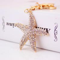 Tibetan Style Key Clasp, with Czech Rhinestone, Starfish, high quality plated, fashion jewelry & for woman, white, 117x50mm, Sold By PC