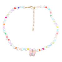 Plastic Pearl Necklace, Tibetan Style, with ABS Plastic Pearl, with 3.14 extender chain, Butterfly, fashion jewelry & for woman & enamel, multi-colored, Length:16.57 Inch, Sold By PC