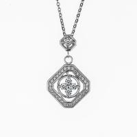 Stainless Steel Jewelry Necklace, 304 Stainless Steel, with Cubic Zirconia, with 1.18Inch extender chain, Rhombus, Unisex, original color, 19x30.80mm, Length:Approx 16.54 Inch, Sold By PC