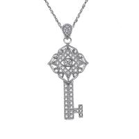 Titanium Steel Sweater Necklace with 1.18Inch extender chain Key micro pave cubic zirconia & for woman original color Length Approx 22.05 Inch Sold By PC