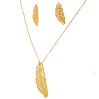 Acier titane parure de bijoux, forme de plume, pour femme, doré, 11.3x30.5mm,18x49mm, Longueur:Environ 17.72 pouce, Environ 2PC/fixé, Vendu par fixé