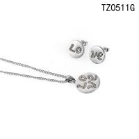 Titanium Steel Jewelry Set Round for woman & with rhinestone original color 13mm 17.3mm Length Approx 19.69 Inch Approx Sold By Set