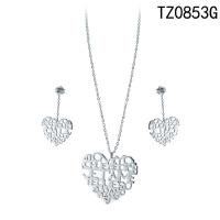 Titanium Steel Jewelry Set, with 1.97Inch extender chain, Heart, Vacuum Ion Plating, for woman & with rhinestone & hollow, more colors for choice, 25x44mm,35x32mm, Length:Approx 17.32 Inch, Approx 2PCs/Set, Sold By Set
