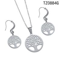 Titanium Steel Jewelry Set, with 1.97Inch extender chain, Tree, Vacuum Ion Plating, for woman & hollow, more colors for choice, 26.8mm,19.8x45mm, Length:Approx 17.72 Inch, Approx 2PCs/Set, Sold By Set