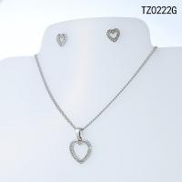 Titanium Steel Jewelry Set Heart Vacuum Ion Plating for woman & with rhinestone & hollow 8mm 14.5mm Length Approx 17.72 Inch Approx Sold By Set