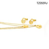 Titanium Steel Jewelry Set Lock and Key Vacuum Ion Plating Double Layer & for woman & hollow Length Approx 16.14 Inch Approx 17.72 Inch Approx Sold By Set