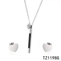 Titanium Steel Jewelry Set, -val 1.97Inch extender lánc, Szív, a nő, az eredeti szín, 10.5x12.7x2mm,6x6x50mm, Hossz Kb 18.11 inch, Kb 2PC-k/Set, Által értékesített Set