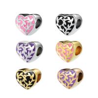 Titanium Steel European Large Hole Beads, Heart, Vacuum Ion Plating, DIY & epoxy gel, more colors for choice, 13x12mm, Sold By PC