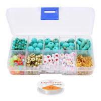 Acrylic Earring Finding Set Elastic Thread & Lobster Clasp & beads & earpick with Seedbead & Plastic Box & Crystal Thread & Zinc Alloy gold color plated DIY mixed colors Sold By Box