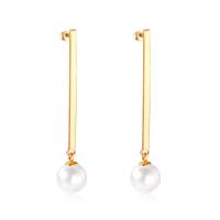 Stainless Steel Drop Earring 304 Stainless Steel with Plastic Pearl Vacuum Ion Plating fashion jewelry & for woman gold 2mm*40mm 10mm Sold By Pair