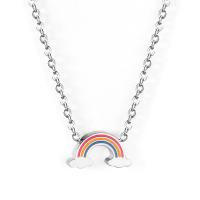 Stainless Steel Jewelry Necklace, 304 Stainless Steel, with 1.97inch extender chain, Rainbow, Vacuum Ion Plating, fashion jewelry & for woman, more colors for choice, 5.50x9.80mm, Length:Approx 15.7 Inch, Sold By PC