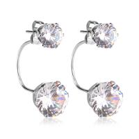Stainless Steel Drop Earring 304 Stainless Steel with Cubic Zirconia Vacuum Ion Plating fashion jewelry & for woman silver color 8mm*26mm*10mm Sold By Pair