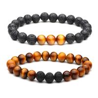 Gemstone Bracelets, Tiger Eye, with Lava, Round, fashion jewelry & Unisex & different styles for choice, 8mm, Length:Approx 7.3 Inch, Sold By PC