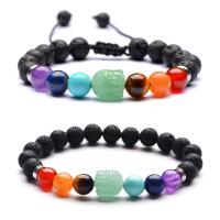 Gemstone Bracelets Lava with Green Aventurine Buddha Unisex 8mm Length Approx 7.3 Inch Sold By PC