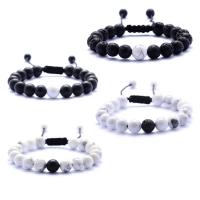 Gemstone Bracelets Black Agate with Howlite & Lava Round Unisex Length Approx 7 Inch Sold By PC