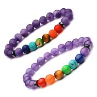 Gemstone Bracelets, Amethyst, with Hematite, Round, Unisex & different styles for choice, 8mm, Length:Approx 7.3 Inch, Sold By PC