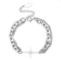 Stainless Steel Jewelry Bracelet 316L Stainless Steel with 1.96inch extender chain Unisex & with rhinestone original color Length Approx 7 Inch Sold By PC
