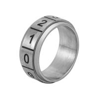 Rozsdamentes acél Finger Ring, 316L rozsdamentes acél, egynemű & számmal minta & különböző méretű a választás, az eredeti szín, 7.5mm, 1.8mm, Méret:6-10, Által értékesített PC