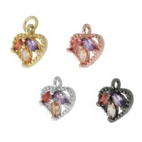 Cubic Zirconia Micro Pave Brass Pendant, Heart, plated, micro pave cubic zirconia & hollow, more colors for choice, 8.50x10x3.50mm, Hole:Approx 2mm, Sold By PC