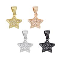 Cubic Zirconia Micro Pave Brass Pendant, Star, plated, micro pave cubic zirconia, more colors for choice, 10x11.50x2mm, Hole:Approx 3mm, Sold By PC