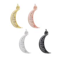Cubic Zirconia Micro Pave Brass Pendant, Moon, plated, micro pave cubic zirconia, more colors for choice, 8x14x2mm, Hole:Approx 1mm, Sold By PC