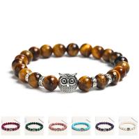 Gemstone Bracelets, with Tibetan Style bead, different materials for choice & Unisex & micro pave cubic zirconia, more colors for choice, 8mm, Length:Approx 8.26 Inch, Sold By PC