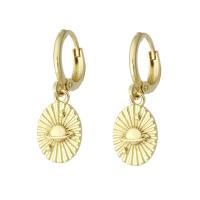 Huggie Hoop Drop Earring, Brass, gold color plated, for woman, 26mm, Sold By Pair