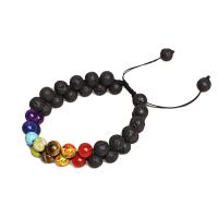 Gemstone Woven Ball Bracelets, Lava, with Polyester Cord, Adjustable & for woman, more colors for choice, 8mm, Length:Approx 7.6 Inch, Sold By PC
