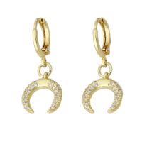 Huggie Hoop Drop Earring Brass Horn gold color plated micro pave cubic zirconia & for woman 27mm Sold By PC