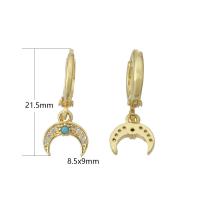 Huggie Hoop Drop Earring Brass Moon gold color plated micro pave cubic zirconia & for woman 21.50mm Sold By PC
