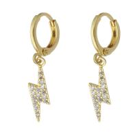 Huggie Hoop Drop Earring Brass Lightning Symbol gold color plated micro pave cubic zirconia & for woman 29mm Sold By PC