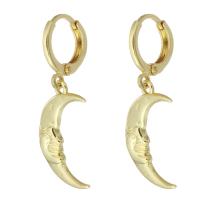 Huggie Hoop Drop Earring Brass Moon gold color plated for woman 31mm Sold By PC
