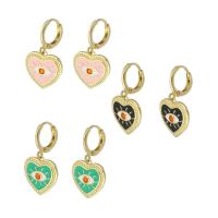 Huggie Hoop Drop Earring Brass Heart gold color plated micro pave cubic zirconia & for woman & enamel 28mm Sold By Pair